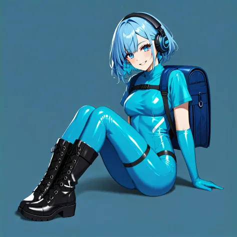 (masterpiece、 top quality、 highest resolution、distinct_image、 Detailed Images ): (solo、A girl alone、Face is Japanese、 shortcuts、 blue haired girl、Full body、（ perfect body：1.4）、 Sparkling Blue Eyes 、pilot suit in blue color、Tight fitting clothes、Clothing th...