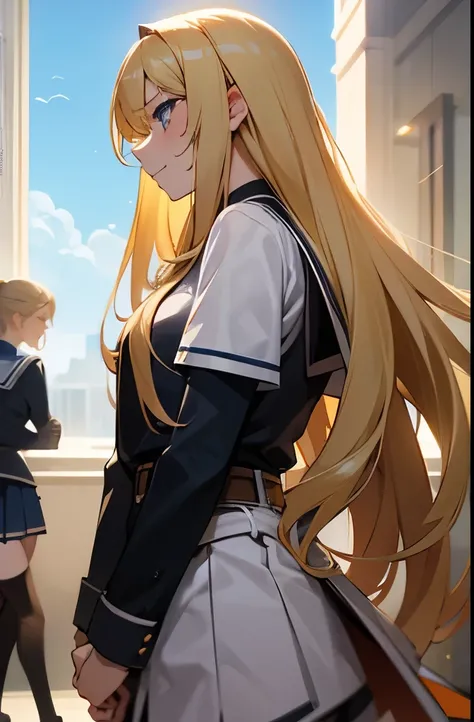 2 blonde girls  ,  long hair ,  in high school uniforms , fighting , Discussing , brava , aggressive
