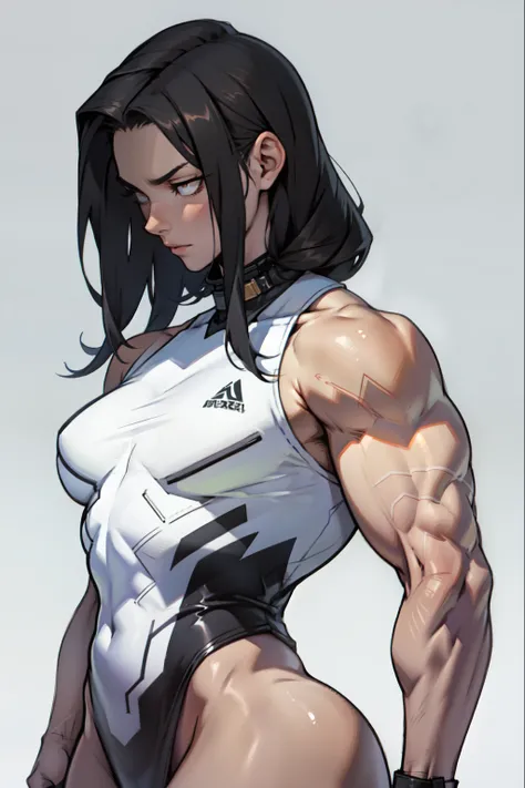 perfect female anatomy muscular girl big breasts empty eyes embarrassed black hair yellow eyes pale skin perfect female anatomy perfect female anatomy