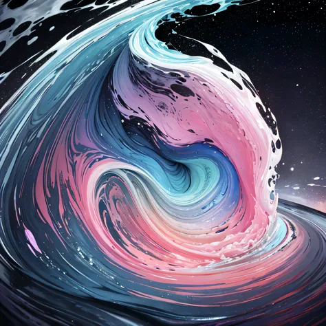 Waves of colorful liquids blending in pastel tones, creating a marble effect