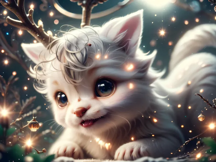 Magical Fantasy Creature, (Best Quality, Masterpiece, Representative Work, Official Art, Professional, Super Detailed, 8k:1.3), (Photorealism:1.2) Super Cute, Big Eyes, Soft, Soft Nose, Fluffy, Double-Toothed Smile, Aurorastyle, Highly detailed Dynamic sho...