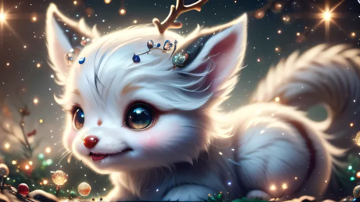 Magical Fantasy Creature, (Best Quality, Masterpiece, Representative Work, Official Art, Professional, Super Detailed, 8k:1.3), (Photorealism:1.2) Super Cute, Big Eyes, Soft, Soft Nose, Fluffy, Double-Toothed Smile, Aurorastyle, Highly detailed Dynamic sho...