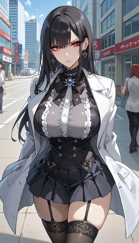 Annoyed woman、 frustrated、Bad mood、bustling street、akihabara、Urban city、building、Around town、 wear white coats、akihabara駅、 Scramble Crossing 、 crowds、Gothic and Lolita shirts、 frustrated、Depressed、Bad mood、 Im in a bad mood、Tall Women、A woman in her thirti...