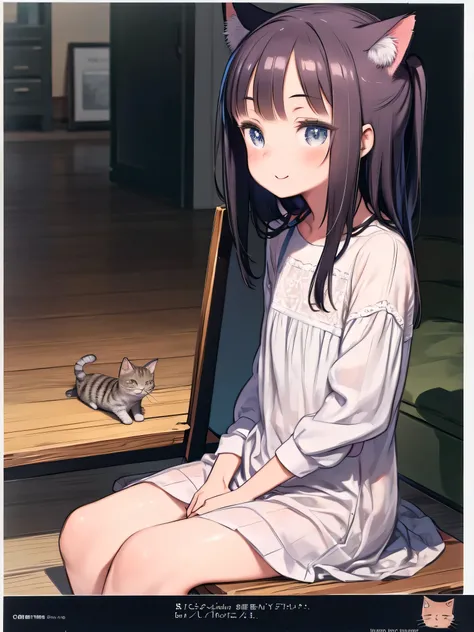  top quality,  high definition , distinct image, (Many (  Details) Little cat) And one girl:1.3),  focus on cats , little (  Details) Cats around a girl,The background is a backstory ,  Details of Nikko,  sitting,  old man hugging young girl , Front View, ...