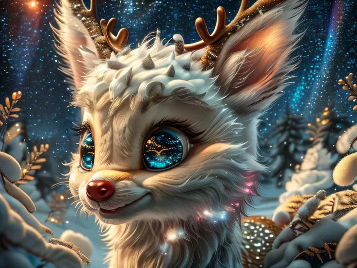 Magical Fantasy Creature, (Best Quality, Masterpiece, Representative Work, Official Art, Professional, Super Detailed, 8k:1.3), (Photorealism:1.2) Super Cute, Big Eyes, Soft, Soft Nose, Fluffy, Double-Toothed Smile, Aurorastyle, Highly detailed Dynamic sho...