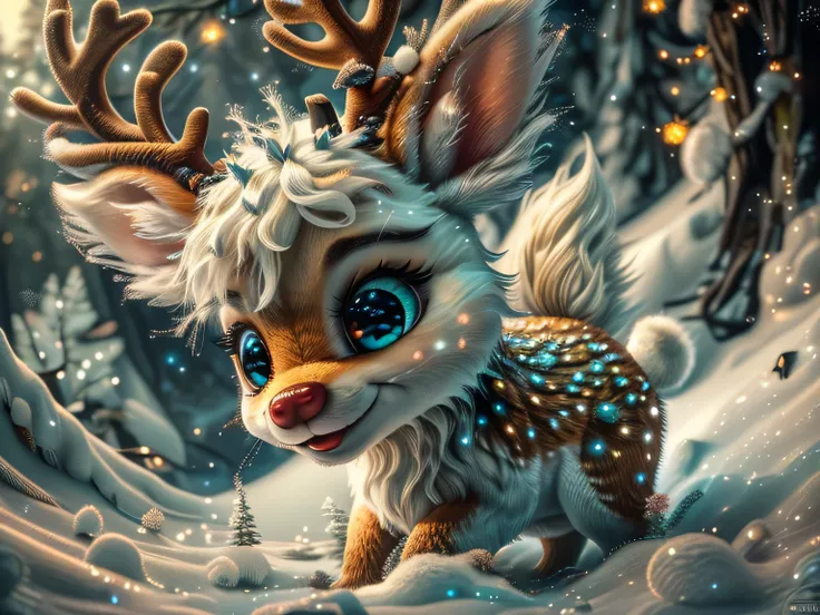 Magical Fantasy Creature, (Best Quality, Masterpiece, Representative Work, Official Art, Professional, Super Detailed, 8k:1.3), (Photorealism:1.2) Super Cute, Big Eyes, Soft, Soft Nose, Fluffy, Double-Toothed Smile, Aurorastyle, Highly detailed Dynamic sho...