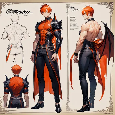 (Masterpiece, best quality), detailed, 1 man, ((character concept art)), ((character design sheet, same character, front, side, back)), full body, body complete, 1 Male demon, 1 Man demon, Detailed face, character design sheet，full bodyesbian, Highly detai...