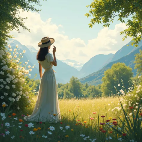 A Gardens Impression

In a serene garden bathed in golden light, majestic mountains rise in the distance, their soft hues blending with the sky’s tender embrace. Around, blossoms of jasmine sway gently, their fragrance weaving a delicate melody in the bree...