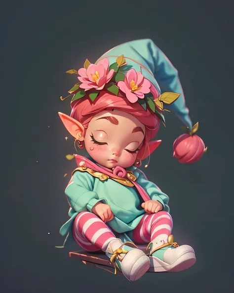 there is a little elf with a christmas hat and striped pants, little elf girl, elf girl wearing an flower suit, elf girl, little elf tomboy, adorable digital painting, an elf, beeple and jeremiah ketner, cute digital art, elfpunk, elves, cute detailed digi...