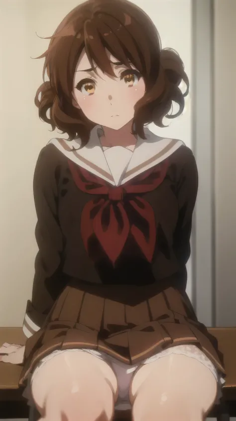 NSFW,Oumae Kumiko, Kumiko oumae , ( Brown Eyes :1.5),  brown hair,  shorthair,  wave hair, glaring ,Disgust,from below,
break brown skirt,  shirt,  Long Sleeve ,  school uniform,  pleated skirt , Seraph,  neckerchief , ( Brown Skirt :1.2), white sailor col...