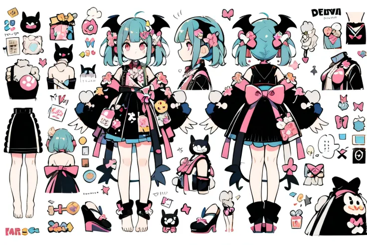  Character Design 、 devil girl、Bat Wings、The long devils tail、barefoot、Harajuku Style Outfit 、 Decora-Style Outfit