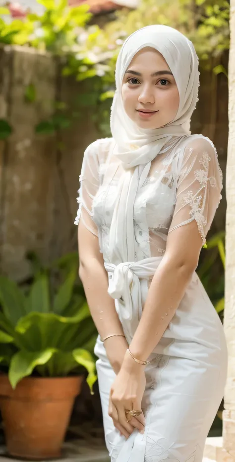 RAW, Best quality, high resolution, Masterpiece: 1.3), Beautiful Malay woman in hijab, Masterpiece, Perfect slim body, (Big breasts), Beautiful big eyes, Soft smile, Masterpiece:1.2, Best quality), Realistic, (Real picture, Intricate details, Depth of fiel...