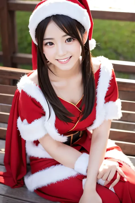 Santa cosplay Japanese young woman in her 20s smiling woman sitting beautifully