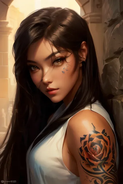 a woman with a tattoo on her arm and a white shirt, artgerm detailed, style artgerm, artgerm portrait, artgerm. high detail, rossdraws 1. 0, artgerm style, extremely detailed artgerm, artgerm and rossdraws, rossdraws digital painting, in the style artgerm