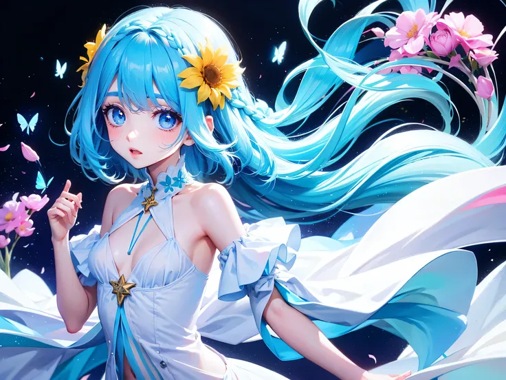 beautiful detailed flower, beautiful detailed eyes,hyper detailed,flower,hyper quality,,eyes,flower and hair is same color,beautifuly color,face,{{{{{her hair is becoming flower, flower,hair,flower,butterfly,}}}}},{{{{1girl}}}}kawaii,,{{{high details, high...