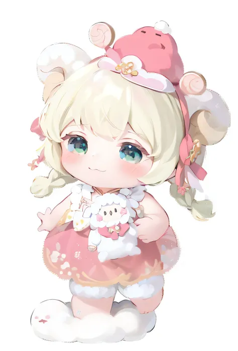 Lori huge breasts cleavage , Lolita Professions , cute character, figure,lalafell, small loli girl, 2D，，Celluloid，k hd，8k，Little angels，Slip dress，There is a hat on the head，illustratio，The face is clear，Spring Festival pink dress ， Chinese style， holding ...