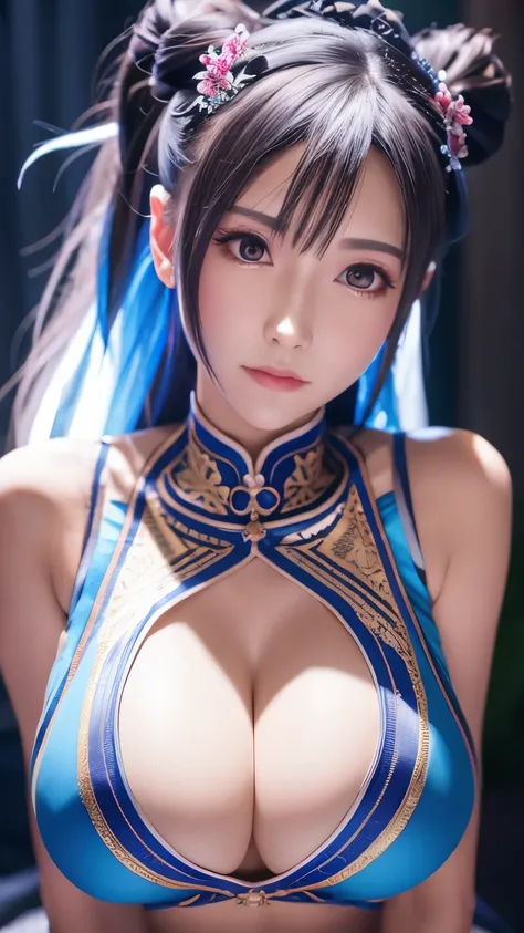 (Best quality, Ultra-detailed, photo-realistic:1.37), Silver-haired woman, nsfw, (large breasts:1.2), (huge breasts:1.2), (Uplifted and well-defined bust:1.2), (lifted chest:1.2), (perky breasts :1.2), Fantastic blue eyes, (smiling broadly), Soft lighting,...