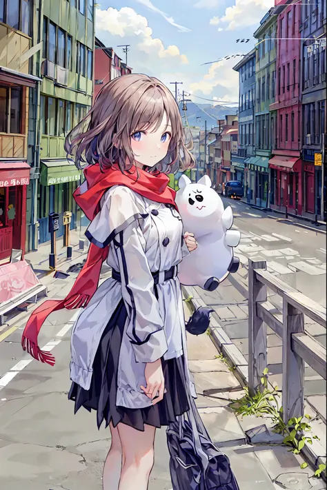 winter　  knight 　dark　woman　  scarf　light　town　  face down  　 of 　 wave　snow　  short hair　 comments　 茶色of髪　  sad　､茶色of髪，  shortcuts，  tousled hair， short braided hair ，Neat， Slender and beautiful，Correct posture， small breasts，  beautiful legs， 彼らof魅力的な灰青色...