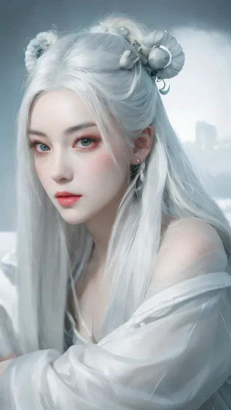 a close up of a woman with white hair and a white mask, beautiful character painting, guweiz, artwork in the style of guweiz, white haired deity, by Yang J, epic exquisite character art, stunning character art, by Fan Qi, by Wuzhun Shifan, guweiz on pixiv ...
