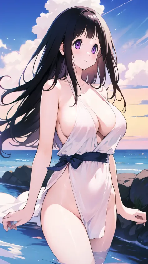 Chitanda，Completely naked，Very white skin， big breasts 