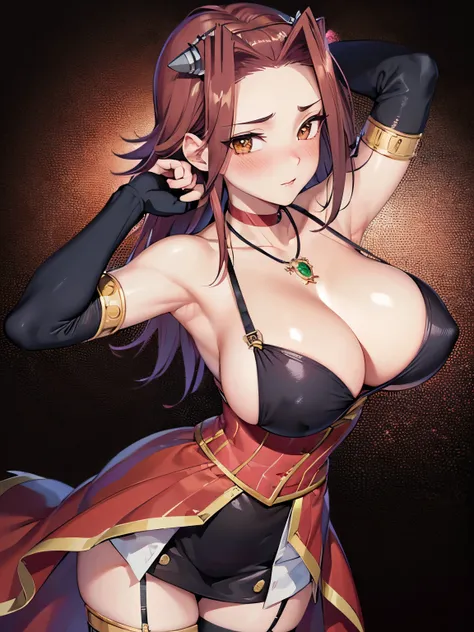 1 Female,High definition,high resolution,Ultra-realistic,8K, aki1, izayoi aki, solo, gloves, elbow gloves, breasts, jewelry, cleavage, choker, necklace, black thighhighs, black gloves, large breasts,European,sexy,Photographed from the front,Dynamic Angles,...