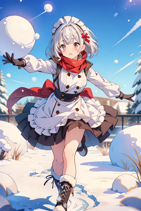 1girl,(sho (sho lwlw):0.7),(toosaka asagi:0.5),(sincos:0.3),solo,
masterpiece, best quality, newest, absurdres, CG, anime, source anime, illustration,
maid, maid headdress,medium breasts,
snowball fight, snowball, snow, snowing, outdoors,
winter, winter cl...