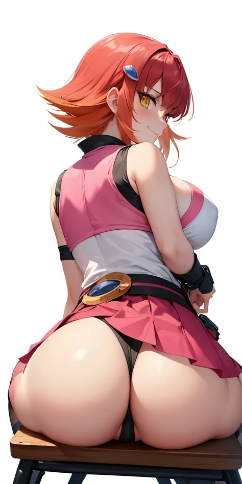 1 Female,High definition,high resolution,Ultra-realistic,8K,Annadef, multicolored hair, two-tone hair, hair ornament, yellow eyes, short hair, pink hair, red hair, orange hair, large breasts, breasts, smile, 
shorts, sleeveless, belt, black shorts, bike sh...