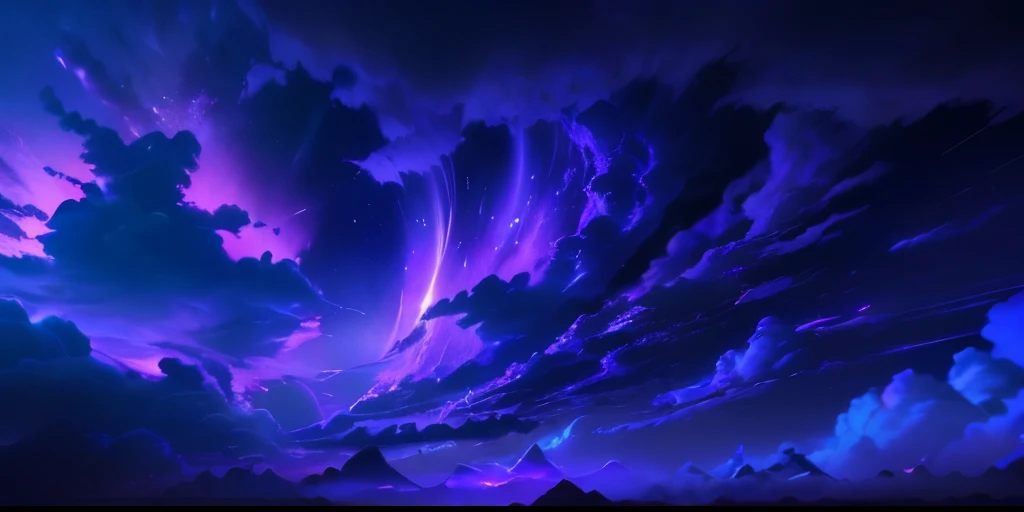 (((ultra-detailed)))、(((No human creature)))、((spiky clouds))、spread to the right and left、ominous mood、purple and blue clouds in a dark sky with a heart shaped hole, dark purple clouds, purple beautiful sky, violet sky, purple sky, purple omnious sky, ani...