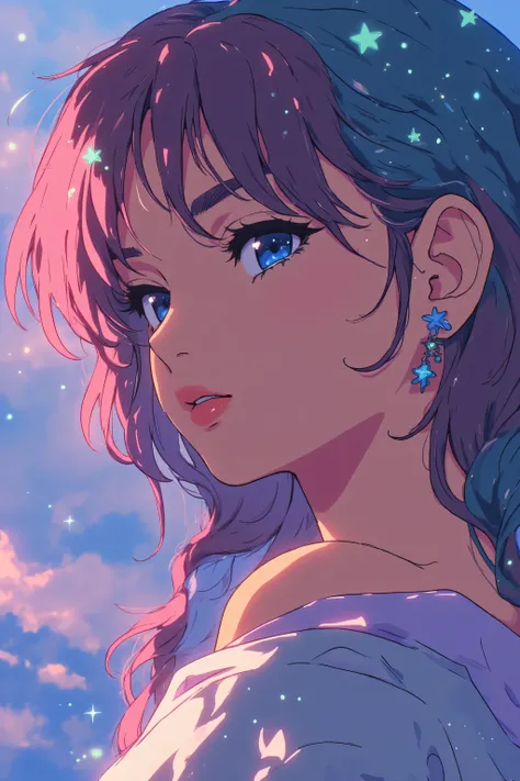 (Asian girl:1.3), beautiful detailed eyes, beautiful detailed lips, extremely detailed eyes and face, long eyelashes, upper body, from side, looking at viewer, (fractal art:1.3), (rainbow color hair, colorful hair, half blue and half pink hair:1.2), water,...