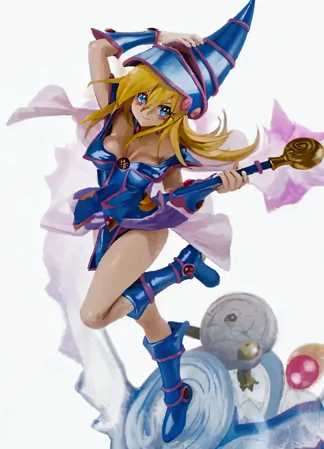 a close up of a figurine of a woman with a hat and a sword, black magician girl, beautiful dark magician girl, dark magician girl from yu-gi-oh, ( highly detailed figure ), anime figure, pvc figurine, yu - no, anime figurine, good smile company fantasy, po...