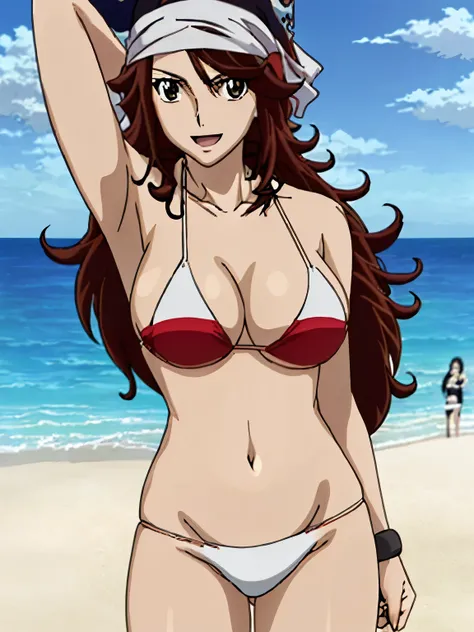 1girl, wide bangs, (drawing:1.3), strong biceps, (accurate face:1.4), (slim arms:1.1), very high quality, (anime beach:1.4), (long hair:1.5), (smile:1.3), groin, highly detailed beach, (photo realistic:1.4), red eyeshadow:1.2, depth of field, (sliding:1.4)...