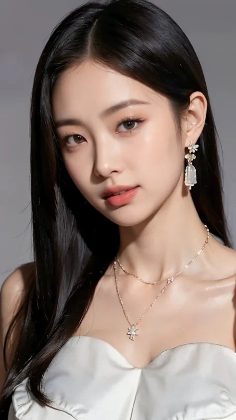 1 girl, national foundation, (White background), ((8k, raw, masterpiece: 1.4)), (Professional photography, sharp:1.2), ((half body photoshoot)), Perfect dynamic composition, (Natural sun light), (soft shadow), (Perfect body:1.4, slim abs:1.2), ((girly hair...