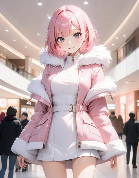 (( sexy winter outfits,  short jacket with fur,  miniskirt,  Knee-High Boots )),  Shiny Costume, (( skintation)),  slim, alone, alone,  Masterpiece  ,  top quality, 16k,  high definition, 2.5D, AI-generated,  delicate and dynamic , Very delicate facial exp...