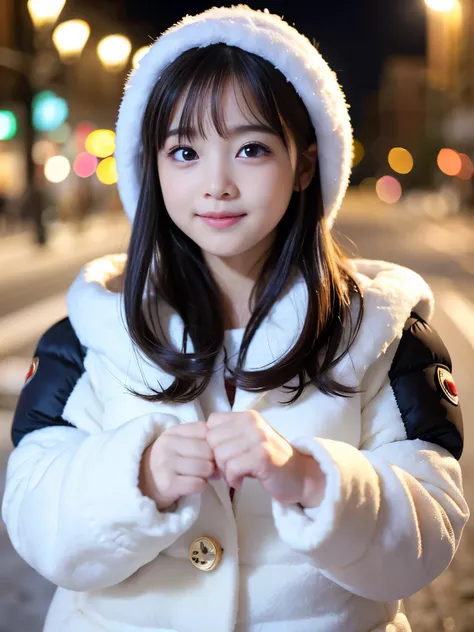 Best-quality, Masterpiece, Ultra-High-Resolution, (Photorealistic:1.4), Raw Photo, depth of field, professional lighting, perfect anatomy, extremely details, 1girl, ((14-years-old)), the most famous Japanese-idol, ((full-body)), standing at cold street, lo...