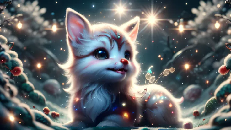 Magical Fantasy Creature, (Best Quality, Masterpiece, Representative Work, Official Art, Professional, Super Detailed, 8k:1.3), (Photorealism:1.2) Super Cute, Big Eyes, Soft, Soft Nose, Fluffy, Double-Toothed Smile, Aurorastyle, Highly detailed Dynamic sho...