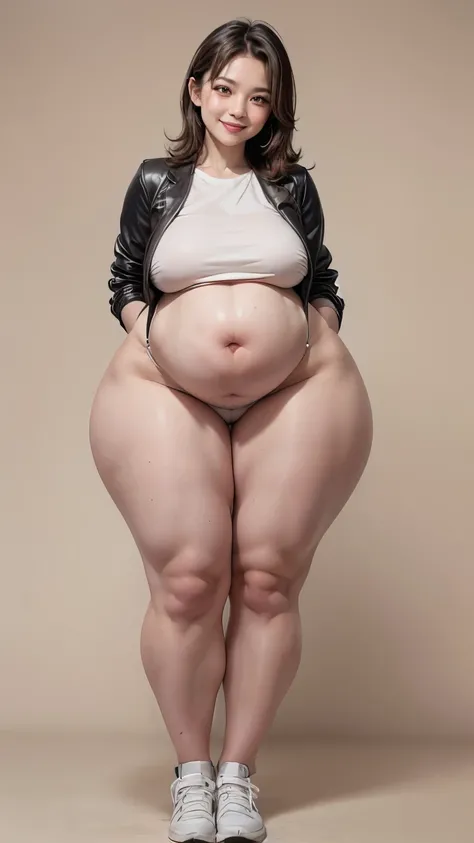 indinesian pregnant ,wide hips, big thick thighs, woman 56 years old,((FULL BODY POSES)), Smile, Anatomically Correct, Accurate, Best Quality, Detail, Masterpiece, High Resolution, Simple background.