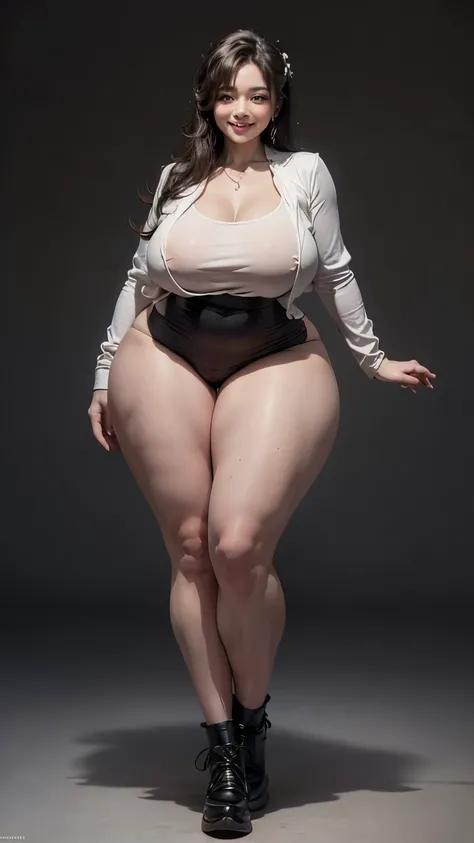 indinesian ,wide hips, big thick thighs, woman 56 years old,((FULL BODY POSES)), Smile, Anatomically Correct, Accurate, Best Quality, Detail, Masterpiece, High Resolution, Simple background.Black Hair, 