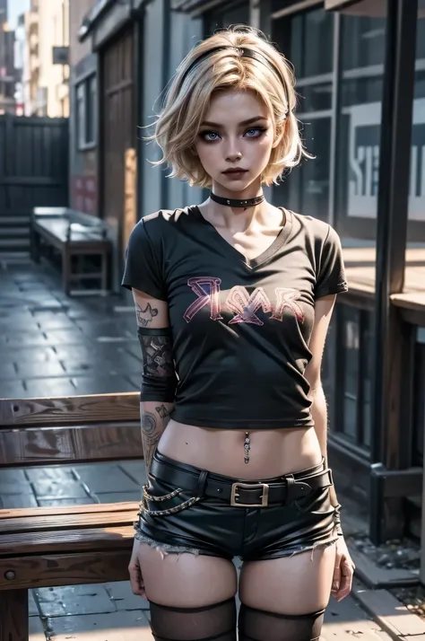 leather hotpants, ((two studded belts)), ((multiple belts)), ((multiple hip chains)), best quality, 4k, 8k, highres, masterpiece:1.2, ultra-detailed, realistic, photorealistic, photo-realistic:1.37, HDR, UHD, studio lighting, ultra-fine painting, sharp foc...