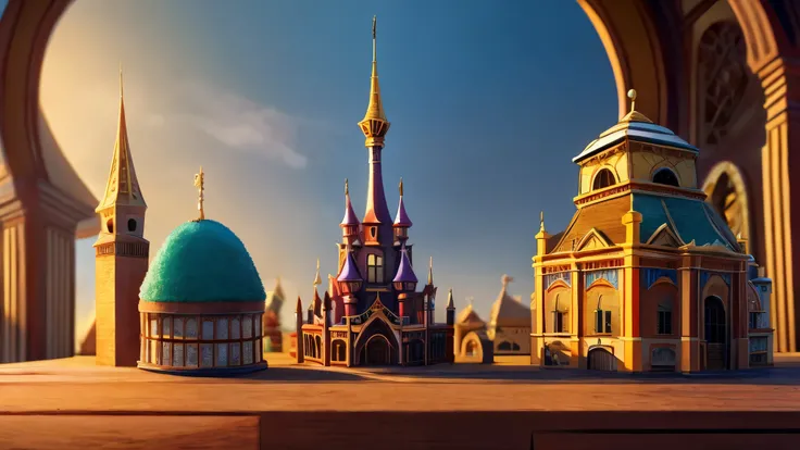 disney, micro, pixar, mini scenes, architecture, huge objects
