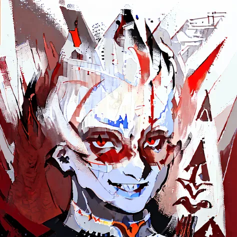  (((profile of a priest with a triangle))), aesthetics of mystery and religion, evil grin, triangles consisting of triangles everywhere, ((triangles on the background)), clear triangles, symbolism, (((face close-up))), horror, ((white and red color scheme)...