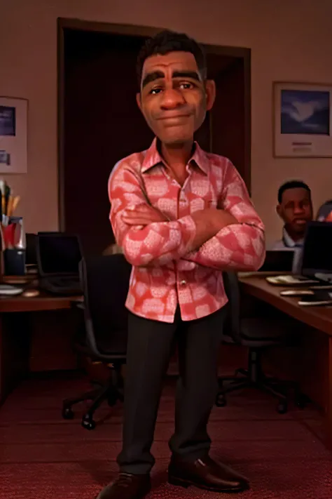 masterpiece, best quality ,Portrait of mid adult successful black mature man looking at camera with arms crossed. Smiling african american business man standing in new office .Portrait of mature man.