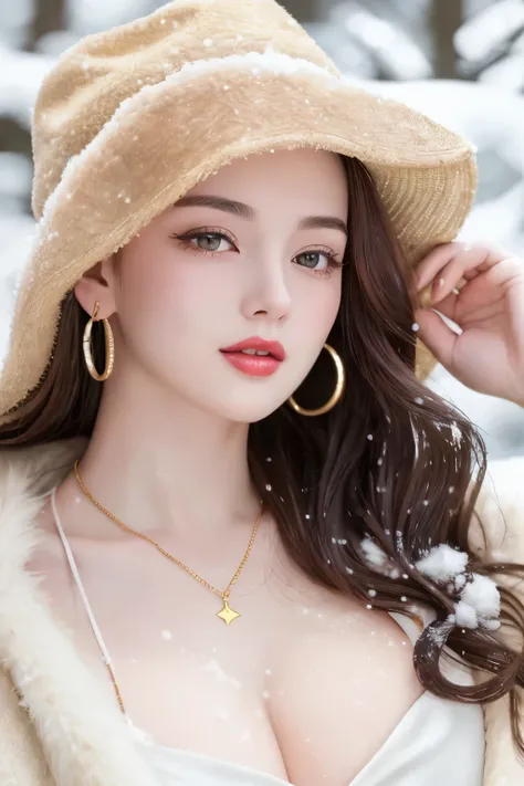 Beautiful black and brown medium hair realistic girl、18 year old girl、very sexy and realistic photos、from the chest up、Angle that emphasizes the face、Focus on the face、Ethereal beauty, Shiny beautiful hair、waves of long hair cascade down her shoulders, ((d...