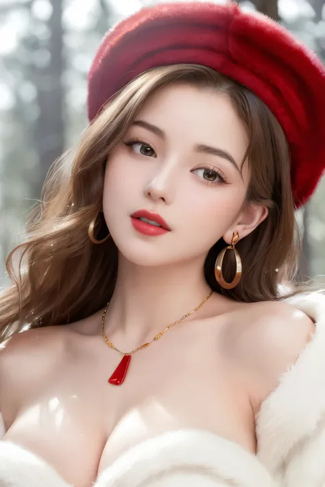 Beautiful black and brown medium hair realistic girl、18 year old girl、very sexy and realistic photos、from the chest up、Angle that emphasizes the face、Focus on the face、Ethereal beauty, Shiny beautiful hair、waves of long hair cascade down her shoulders, ((d...