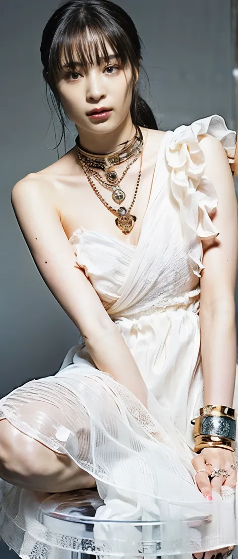 Steampunk Idol、whole body、Good style、ultra-thin transparent white lace mini dress、、Spider Necklace