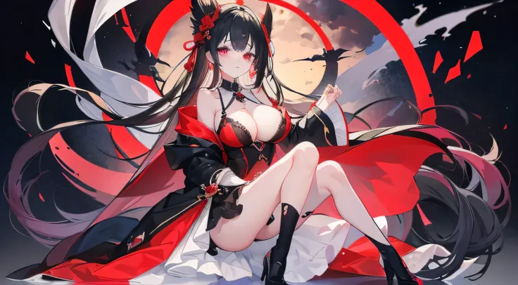  Delicate eyes ），（Clear and beautiful eyes：1.61），masterpiece， 1 young girl ，（Black clothes and some red gems）， long black hair ，（ She has a huge red jewel on her chest），Good Hand，（（Starcraft Cataclysm ））， full-body photo ， fighting posture ，（Red Eyes：1.466...