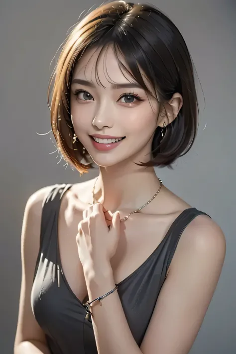 ((1. Ultimate beauty)), mature, beautiful face, detailed lips from home, beautiful eye for detail, double eyelid, has long eyelashes, (Grin), (( beautiful alignment of teeth)), seductive gaze , A charming smile, has long eyelashes, elegant eyeshad...