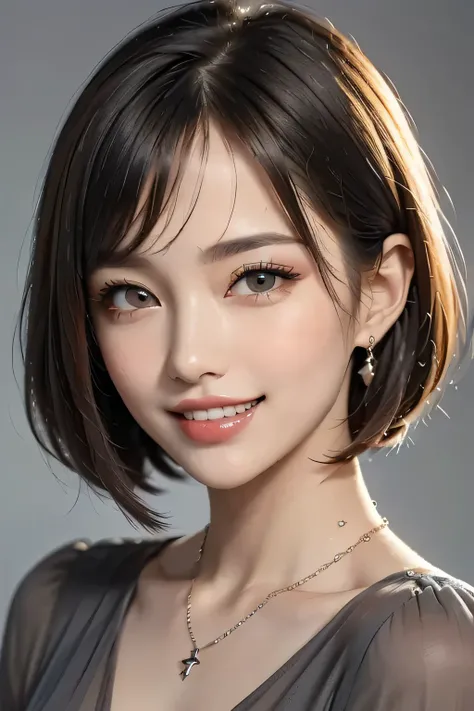 ((1. Ultimate beauty)), mature, beautiful face, detailed lips from home, beautiful eye for detail, double eyelid, has long eyelashes, (Grin), (( beautiful alignment of teeth)), seductive gaze , Grin, has long eyelashes, elegant eyeshadow , ((Big B...