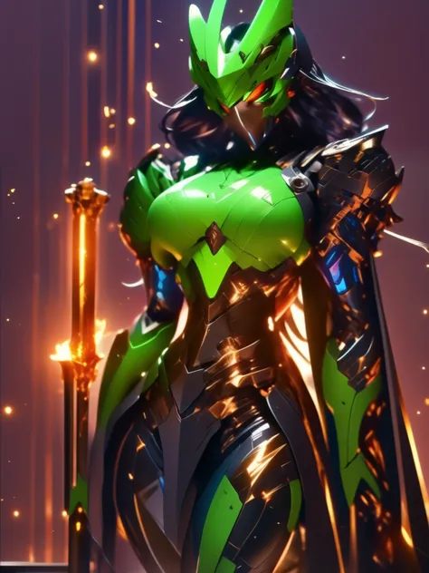 chocolate magician girl from yu gi oh ,,, dark evil, 4k, high quality, nsfw,, nipples out, exposed breast,, high detail ,, black outfit with bat wings ,,, night sky with stars, shooting star and comet across the back of the background,, long GREENISH flowi...