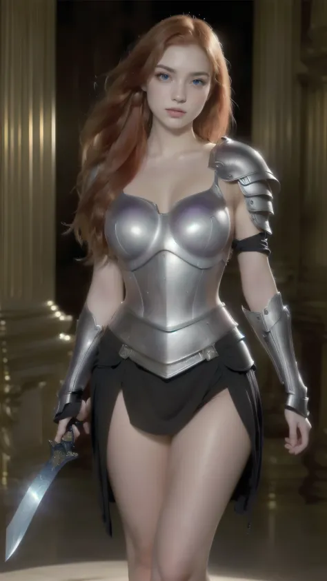 a painting of a woman with red hair and armor holding a sword, picture of female champion , Redheaded Templar Woman , gorgeous female champion , pretty character painting , female champion de fantasia mulher , exquisite and epic character art , fe...