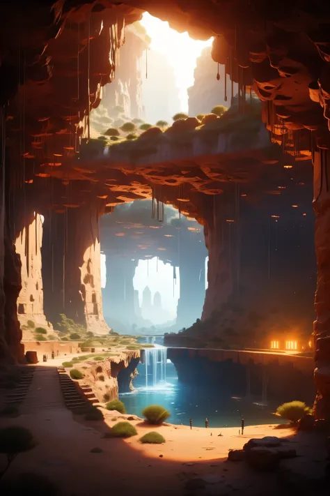  under an unforgiving desert , Elyria thrives .  underground civilizations have learned techniques of water regeneration and underground farming,  creates lush oases under dry dunes .  luminescent plants illuminate caves ,  close-knit societies value wit a...